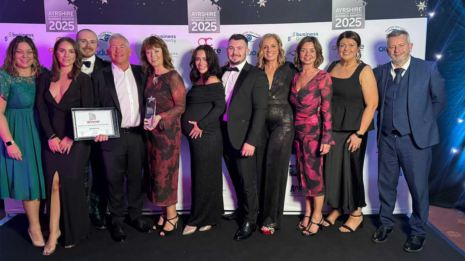 The SimpsInns team after receiving the Ayrshire Hospitality & Tourism Business of the Year award 2025.